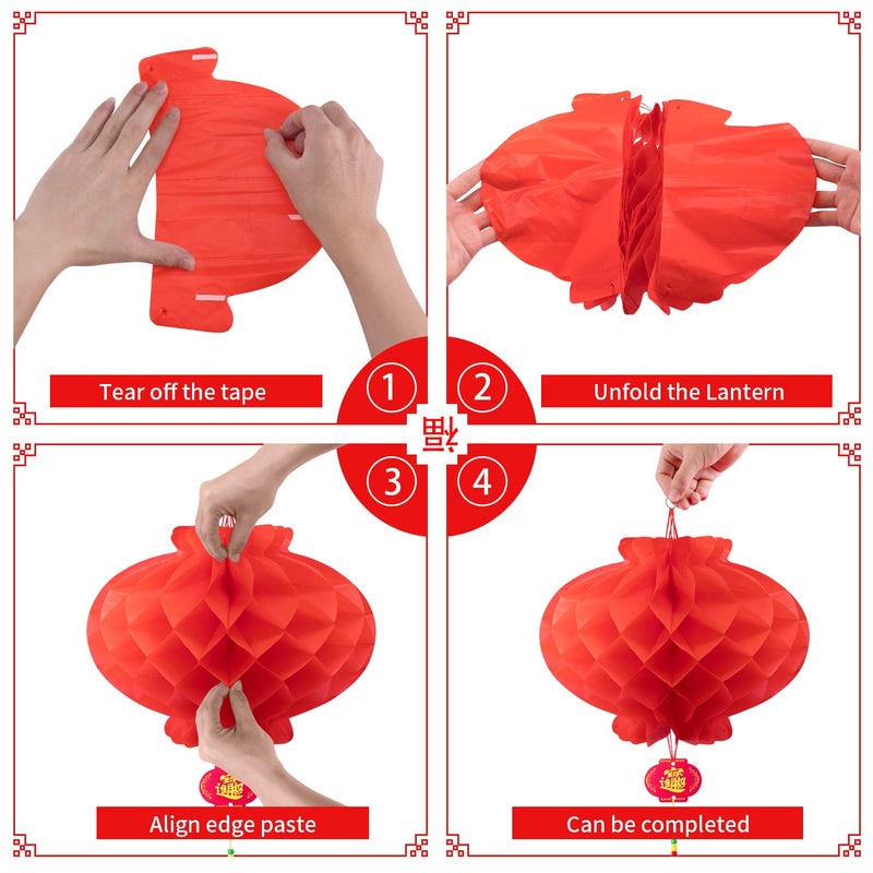 Favide 20 Pieces 10 Inch Chinese Red Paper Lanterns Festival Decorations for New Year, Spring Festival, Wedding and Restaurant - Image 4